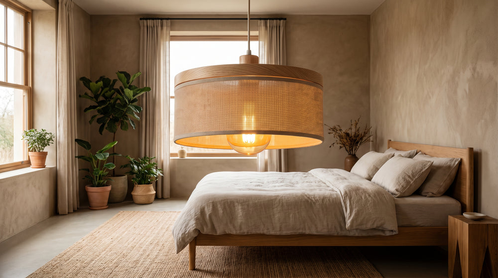Suspensions coloris beige pour chambre