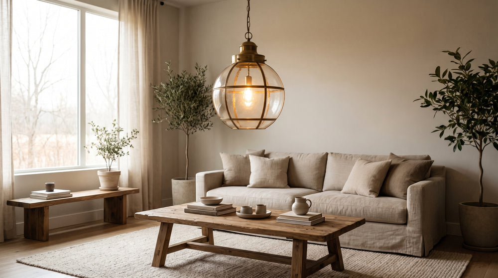 Suspensions coloris beige pour salon