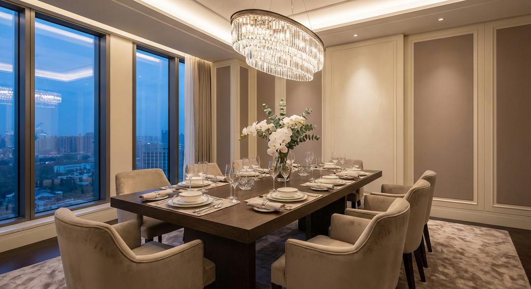 Lustre salle à manger élégant au-dessus d une table en bois - Collection Designix