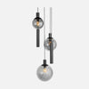 Suspension escalier en verre fumé, 3 boules + 2 spots, hauteur réglable | Bollique