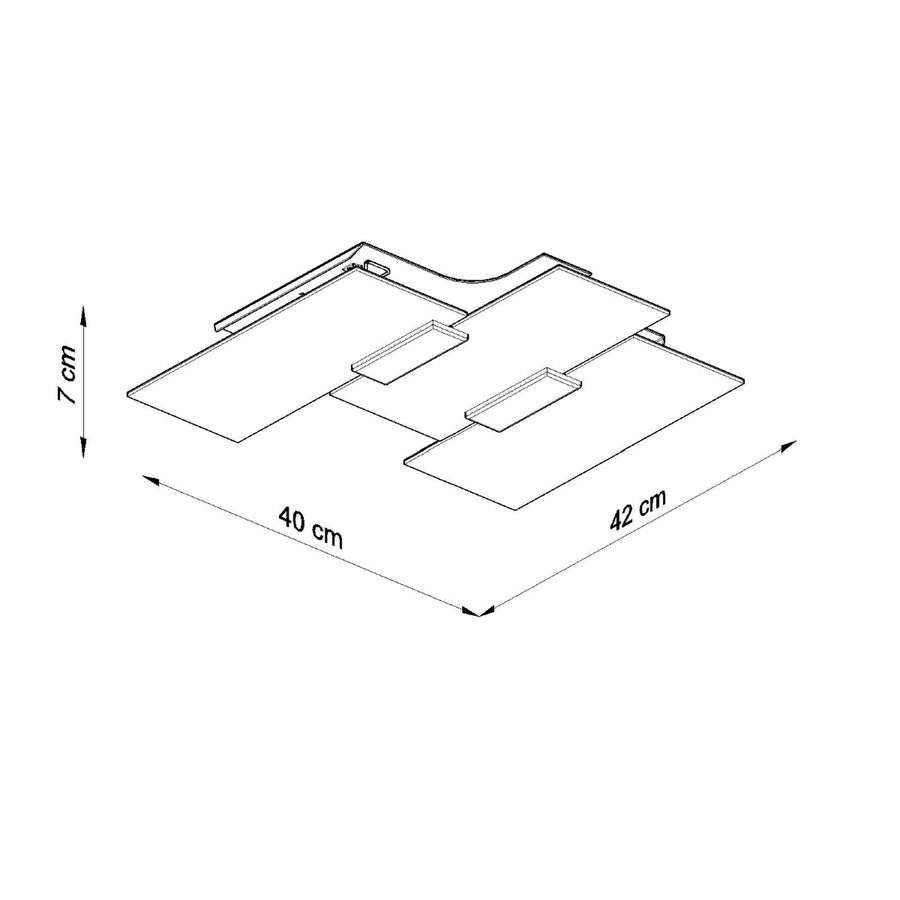 Schéma coté du plafonnier avec dimensions 42 cm, 40 cm et 7 cm