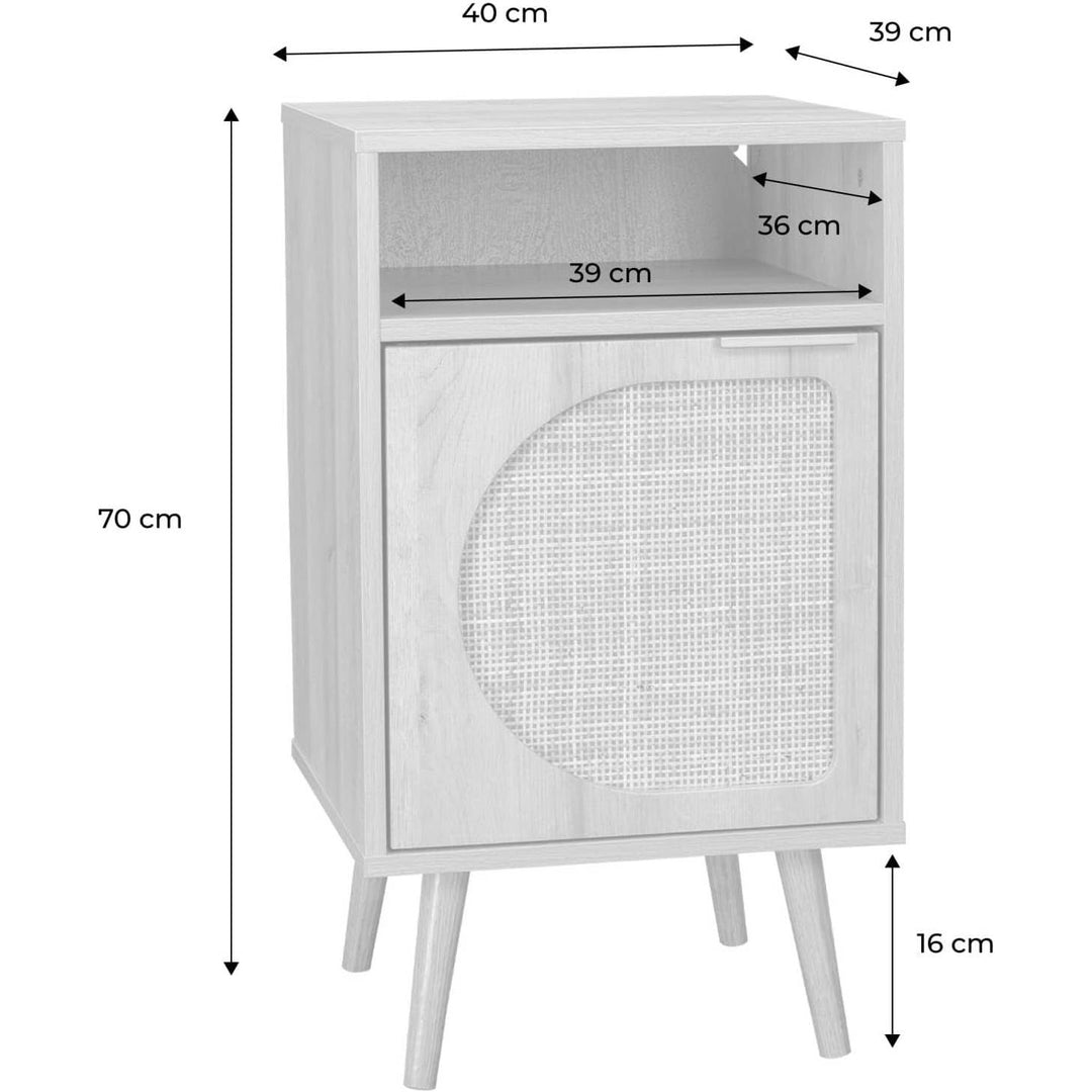 Alice'S Home - Table De Chevet. Eva. Décor Bois Et Cannage Arrondi. Une Porte. Un Espace De Rangement. L40 X L39 X H65.8Cm | Designix - Amazon    - https://designix.fr/