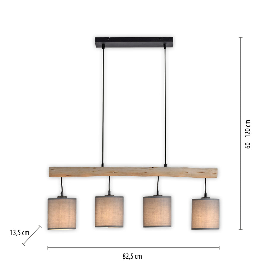 Suspension Green Trib 4 lumières bois et beige