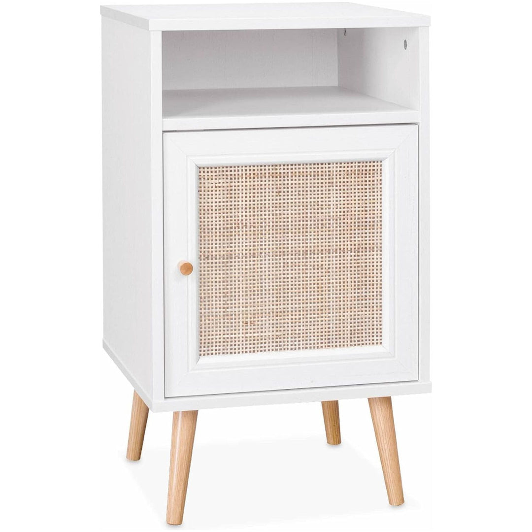 Alice'S Home - Table De Chevet Décor Bois Blanc En Cannage - Bohème - 40X39X65.8Cm. Blanc - 2 Niveaux - 1 Porte - 1 Espace De Rangement - Pieds Scandinaves | Designix - Amazon    - https://designix.fr/