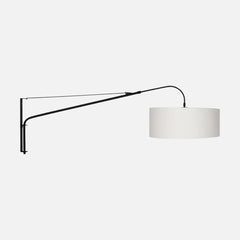 Applique murale à bras déporté noir, abat-jour lin blanc Ø 50 cm | Elina
