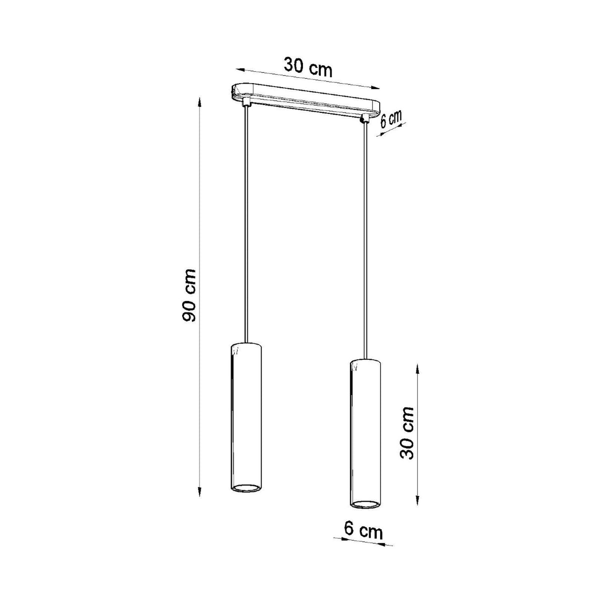 Schéma coté indiquant 90 cm de hauteur, 30 cm de platine et 6 cm de diamètre.