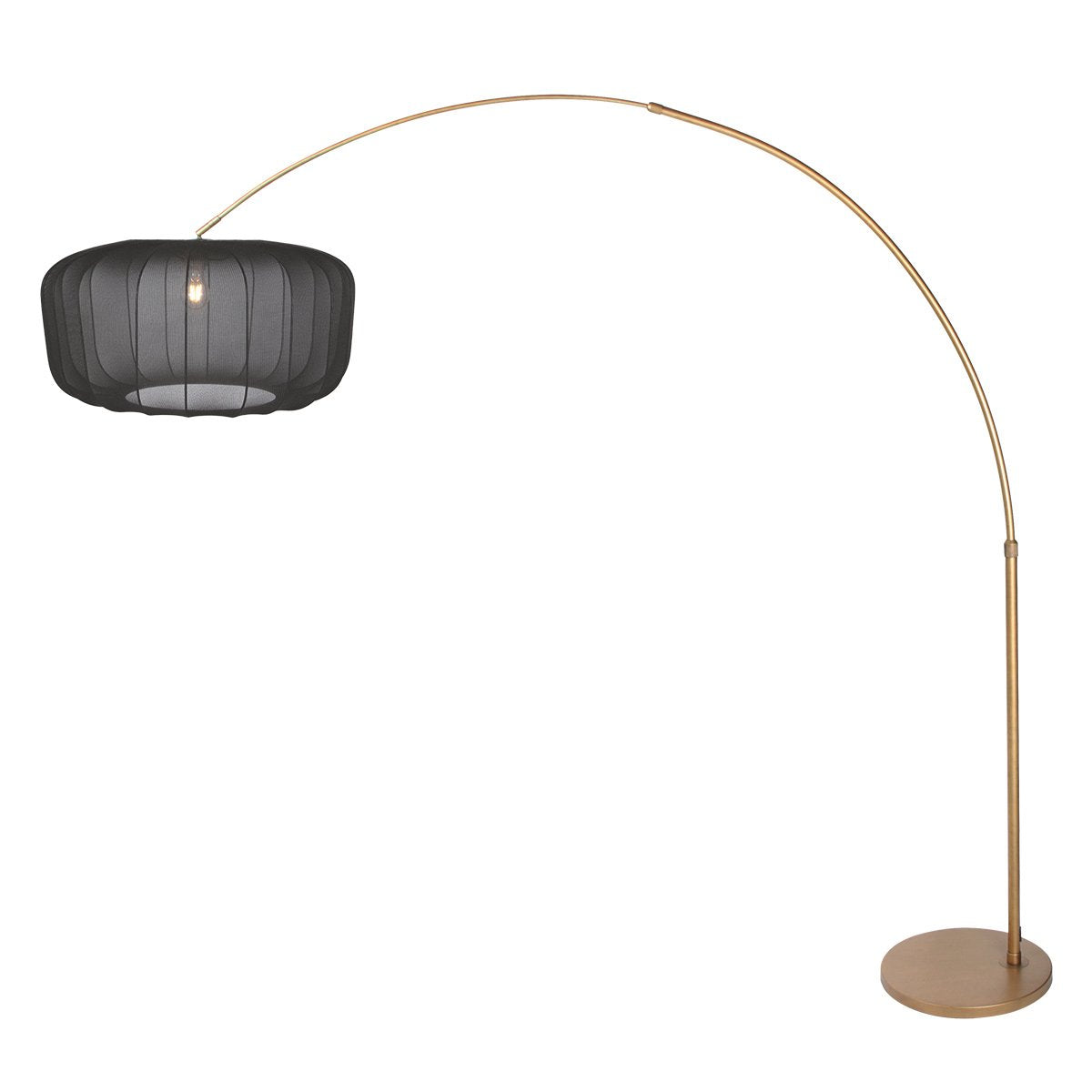 Lampadaire arc doré, abat-jour voile noir Ø 60 cm pour salon | Arvik