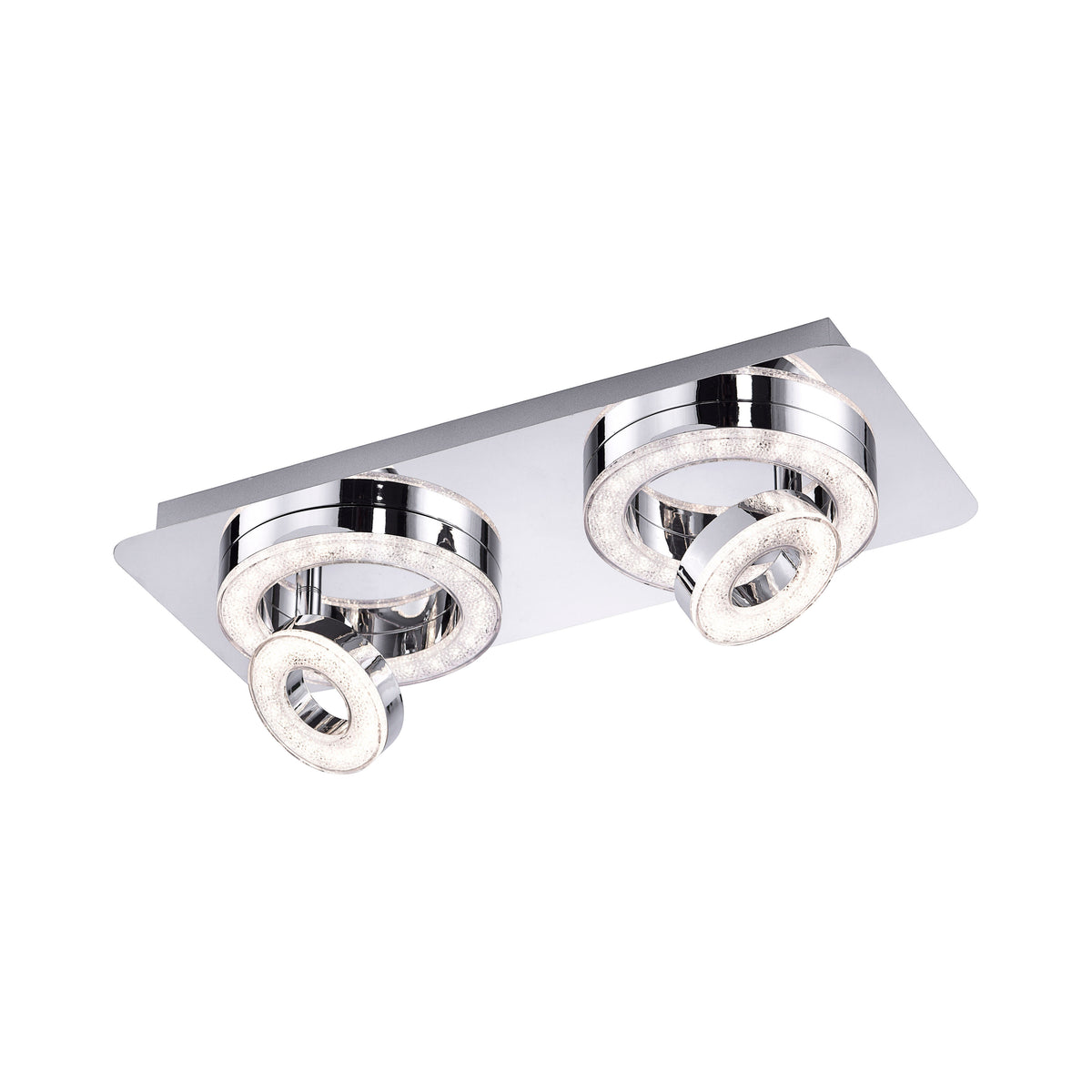 Vue de trois quarts du luminaire sur fond blanc avec platine rectangulaire