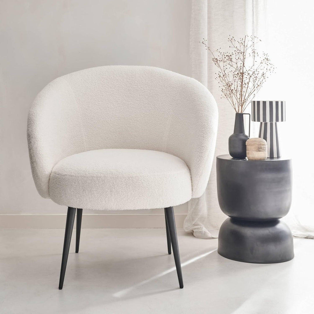 Alice'S Home - Fauteuil Cosy Rond En Bouclette Crème. Hima. L 74 X P 72 X H 80.5Cm | Designix -     - https://designix.fr/