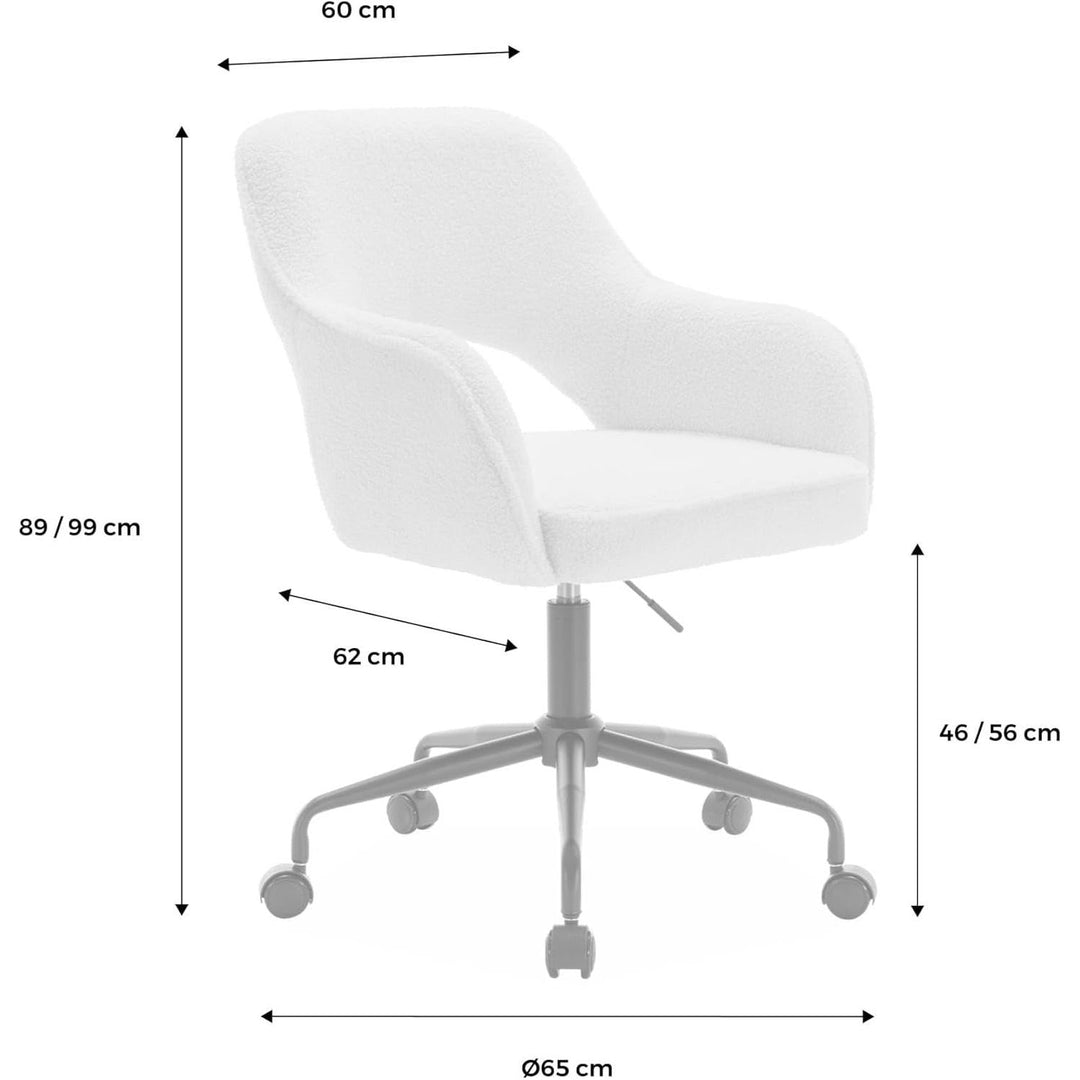 Alice'S Home - Chaise De Bureau À Roulettes Bouclettes Blanche. Jim. L 60 X P 62 X H 89 / 99Cm. | Designix - Amazon    - https://designix.fr/