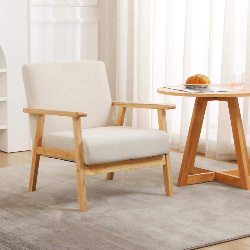 Fauteuil En Bois Relax Scandinave Canapé Salon 2 Places Simple Chaise Tissu En Lin Moderne Design Sofa Pour Chambres À Coucher Jardin (Beige) | Designix -     - https://designix.fr/