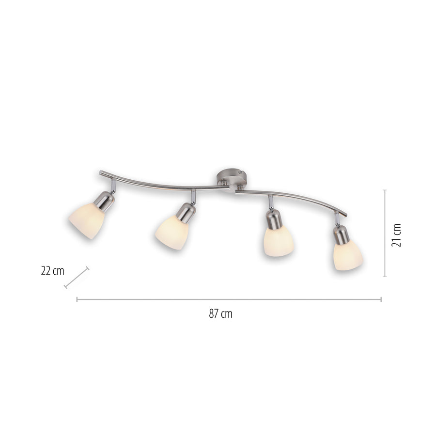 Plafonnier Karo 4 lumières acier, verre