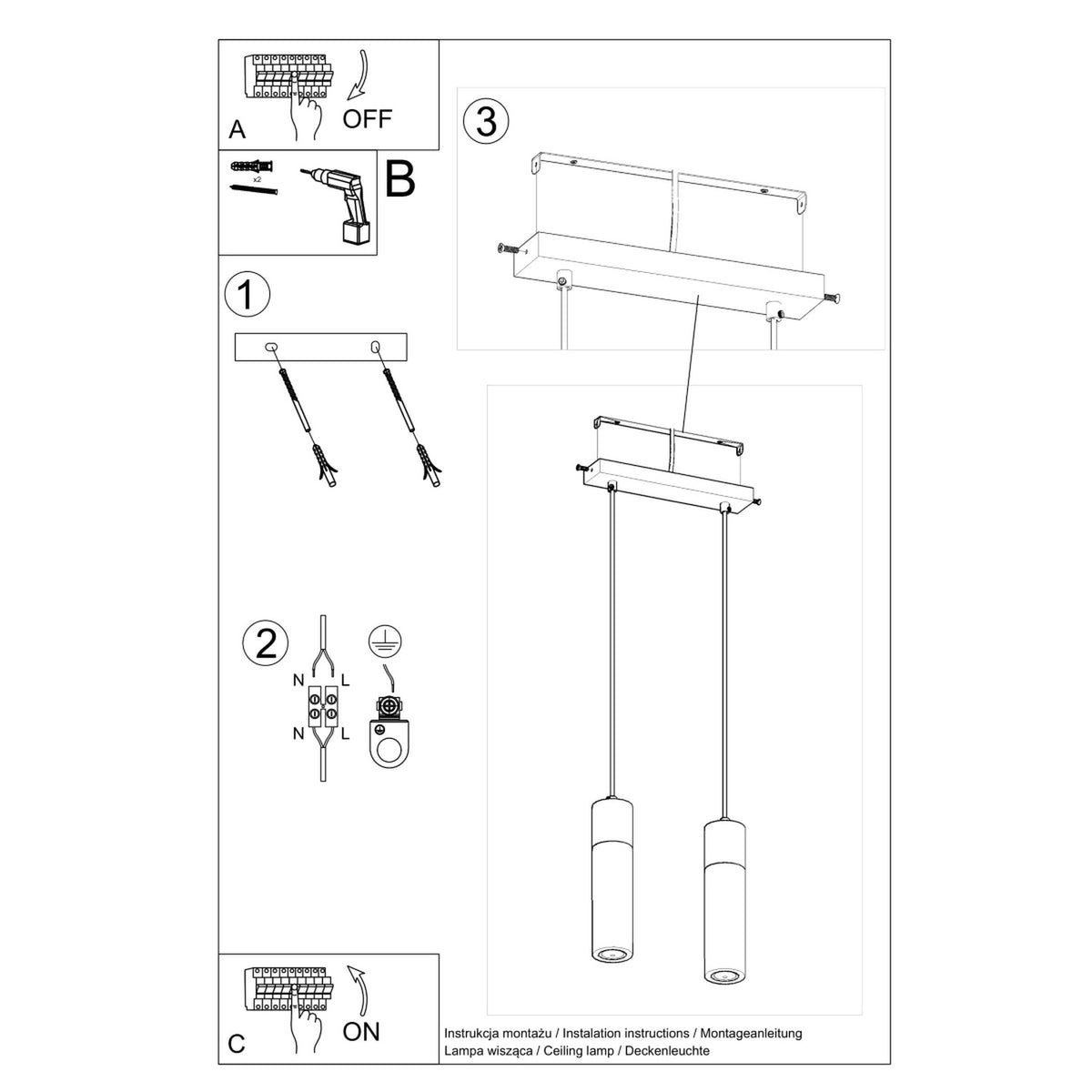 Lampe suspendue ZANE 2 gris