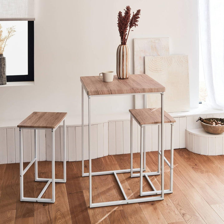 Alice'S Home - Set Table Haute Carré - Loft - Avec 2 Tabourets De Bar. Acier Et Décor Bois. Encastrable. Design | Designix - Amazon    - https://designix.fr/