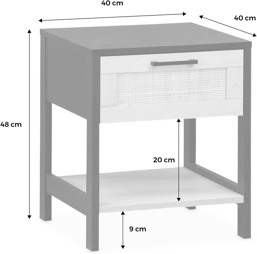 Alice'S Home - Lot De 2 Tables De Chevet. Noir Et Cannage 40 X 40 X 48Cm - Bianca - 1 Tiroir. 1 Étagère | Designix - Amazon    - https://designix.fr/