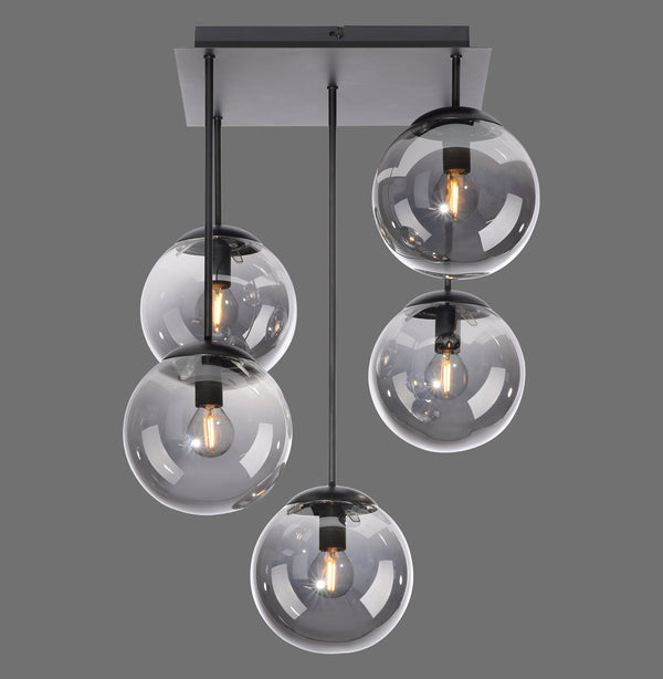 Plafonnier Big Widow 5 lumières noir, verre