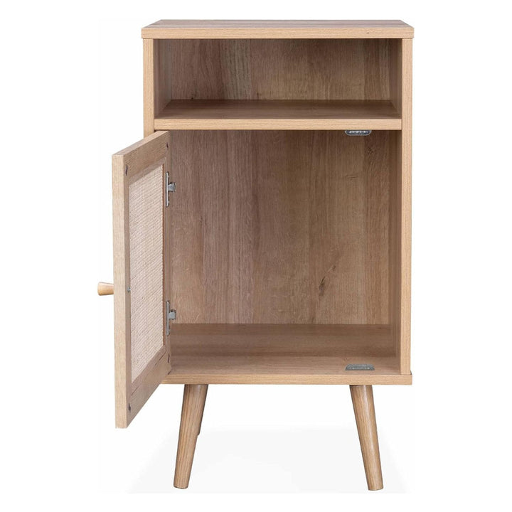 Alice'S Home - Table De Chevet En Cannage Coloris Naturel - Bohème - 40X39X65.8Cm. Naturel - 2 Niveaux - 1 Porte - 1 Espace De Rangement - Pieds Scandinaves | Designix - Amazon    - https://designix.fr/