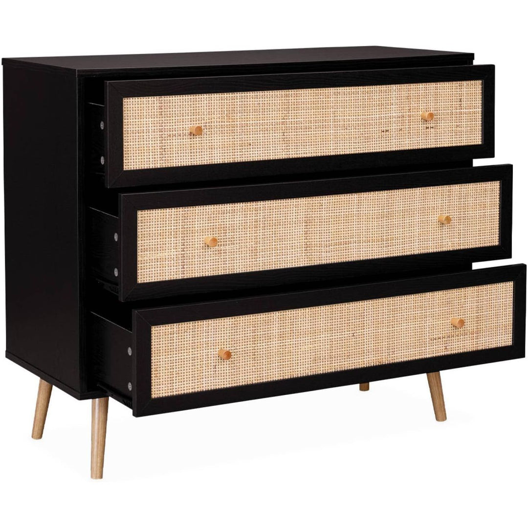 Alice'S Home - Commode En Décor Bois Noir Et Cannage 90X39X79Cm - Bohème - 3 Tiroirs | Designix - Amazon    - https://designix.fr/