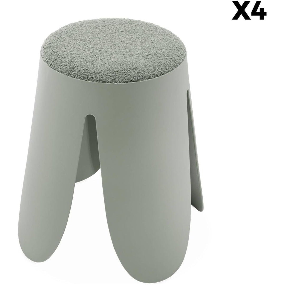 Alice'S Home - Set De 4 Tabourets Empilables Verts Céladon. Bouclette Texturée. Niki. Ø30 / 44 X H46Cm | Designix - Amazon    - https://designix.fr/