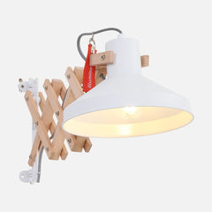 Lampe de bureau bois articulée, abat-jour blanc & bras ciseaux | Woody