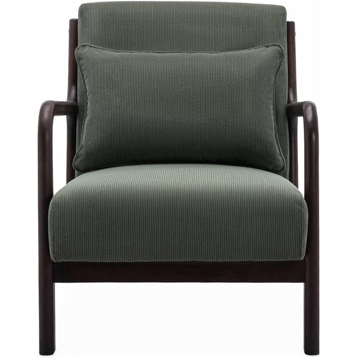 Alice'S Home - Fauteuil Velours Côtelé Vert Pieds Bois D'Hévéa Teinté Wengé. 1 Place Droit Fixe. Pieds Compas Scandinave. Structure En Bois Solide | Designix -     - https://designix.fr/