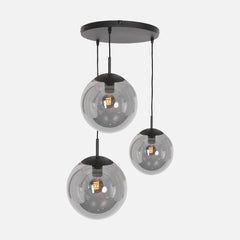 Suspension verre fumé noir 3 boules, salon & salle à manger Ø 35 cm | Bollique