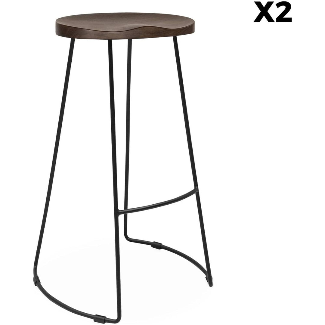 Alice'S Home - Lot De 2 Tabourets De Bar Bois De Manguier Teinté Noyer Et Acier. Avec Repose Pieds. 75Cm | Designix - Amazon    - https://designix.fr/