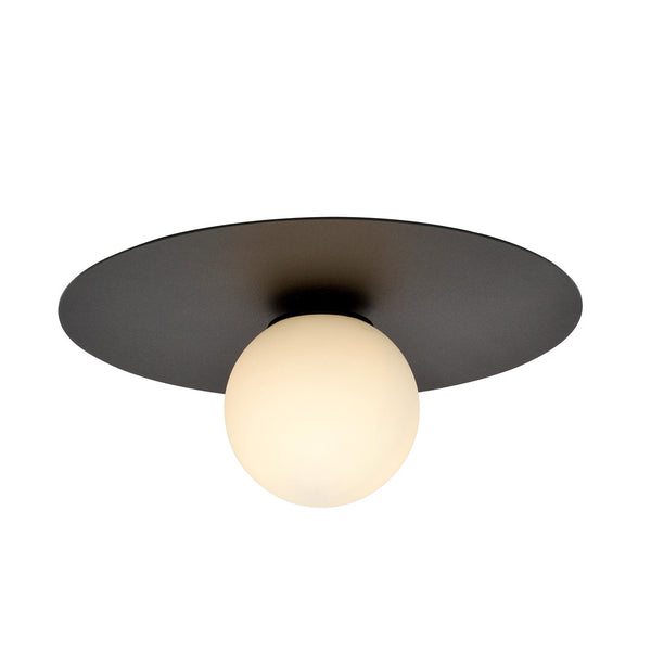 Plafonnier Solar noir, verre opale