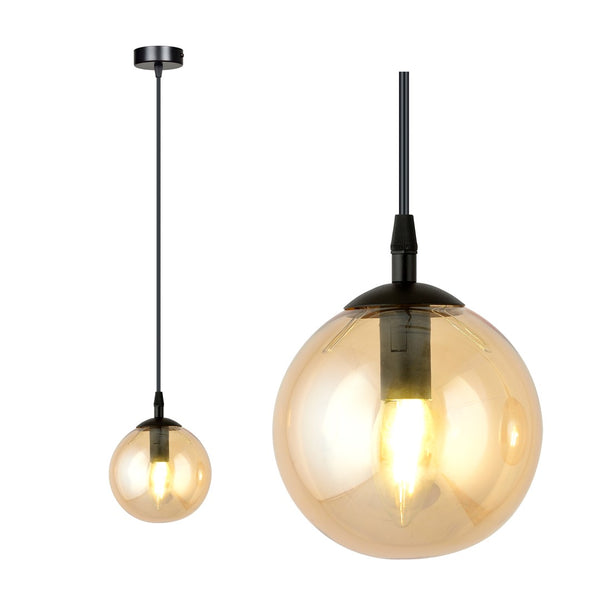 Suspension Cosmo 1 lumière noire, verre ambré