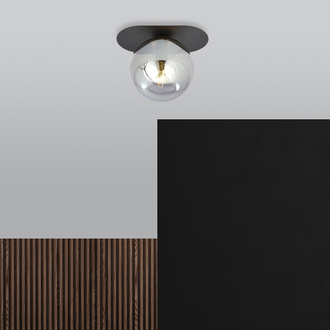 Plafonnier Plaza 1 lumière noir, verre graphite
