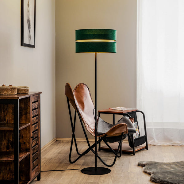 Lampadaire Duo en velours, vert et or, hauteur 135 cm
