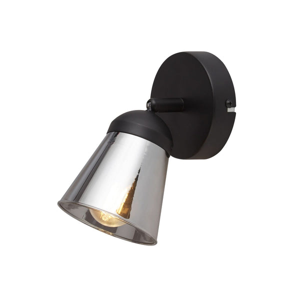 Applique murale Classy en verre, noir et gris fumé, hauteur 11 cm