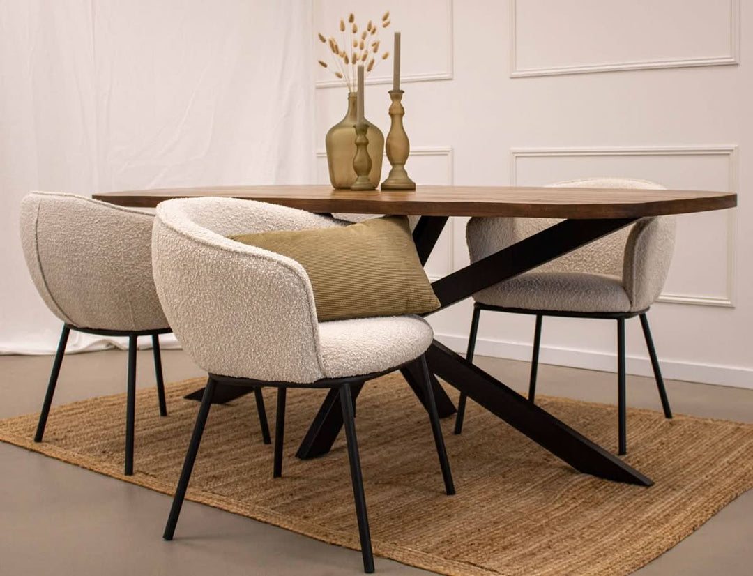Chaise de salle à manger Bouclé Noir cadre acier confortable | NOVA