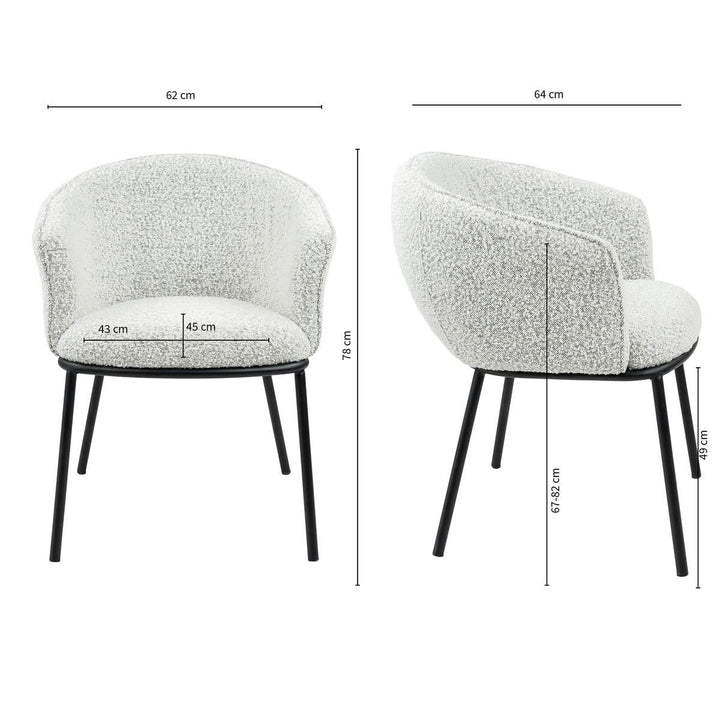 Chaise de salle à manger Bouclé Noir cadre acier confortable | NOVA