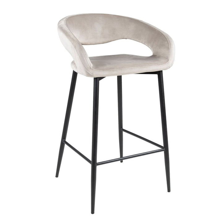 Tabouret de bar en velours champagne avec dossier contourné | AZAR