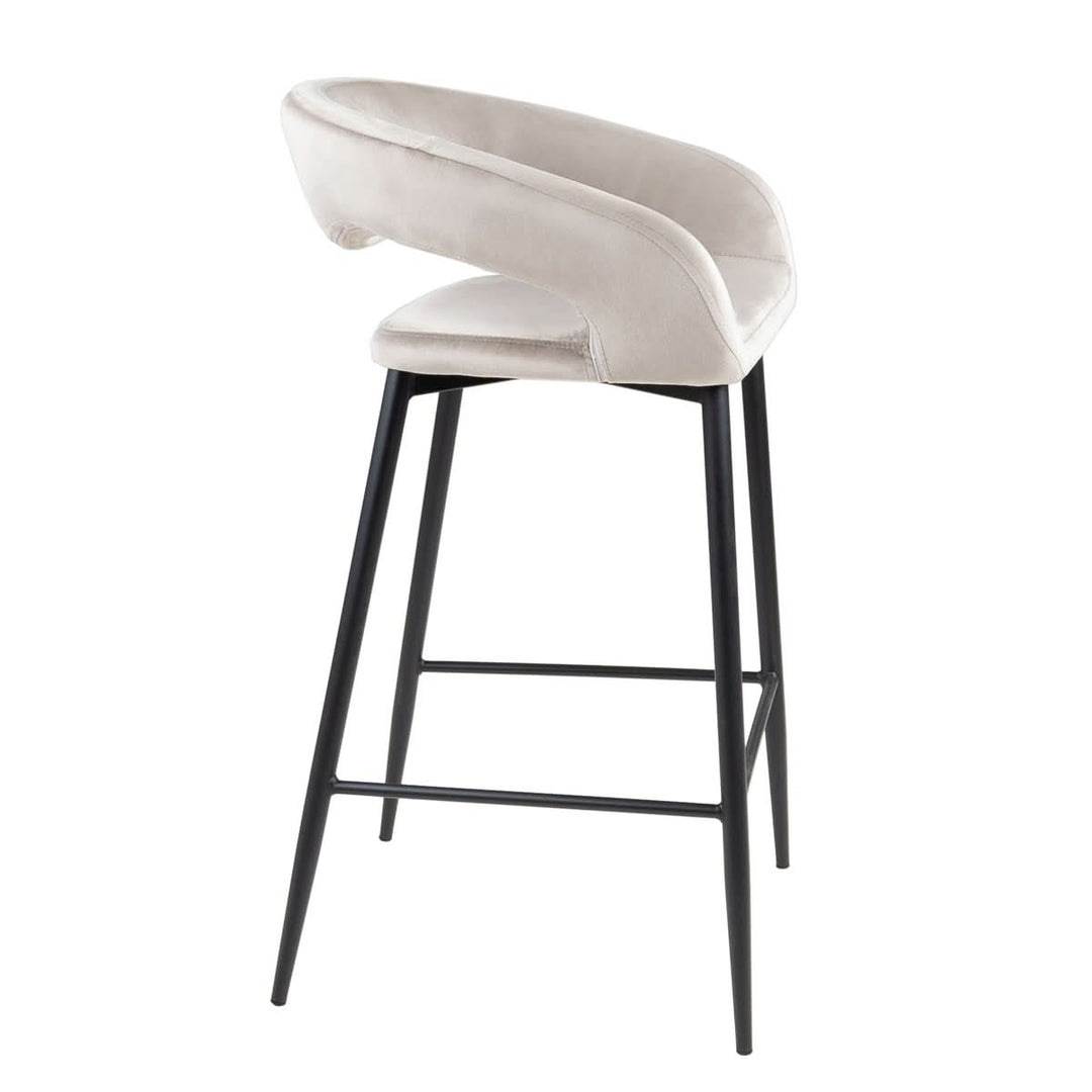 Tabouret de bar en velours champagne avec dossier contourné | AZAR