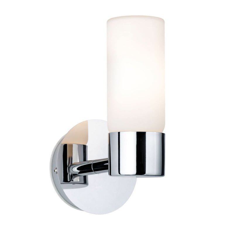 Applique murale Eleon IP44 en verre, chromé et transparent satiné, Ø 8 cm, IP44