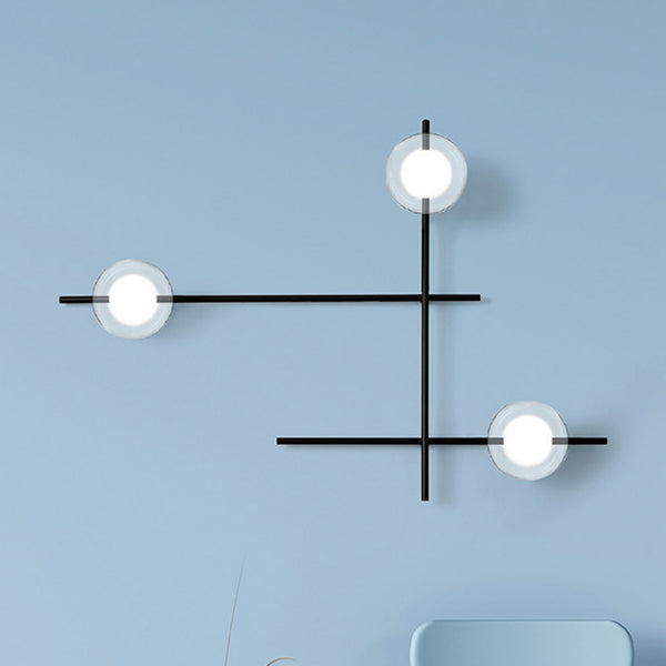 Applique murale Mikado en verre, noir et transparent, 3 lumières