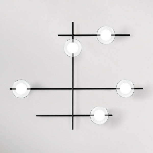 Applique murale Mikado en verre, noir et transparent, 5 lumières