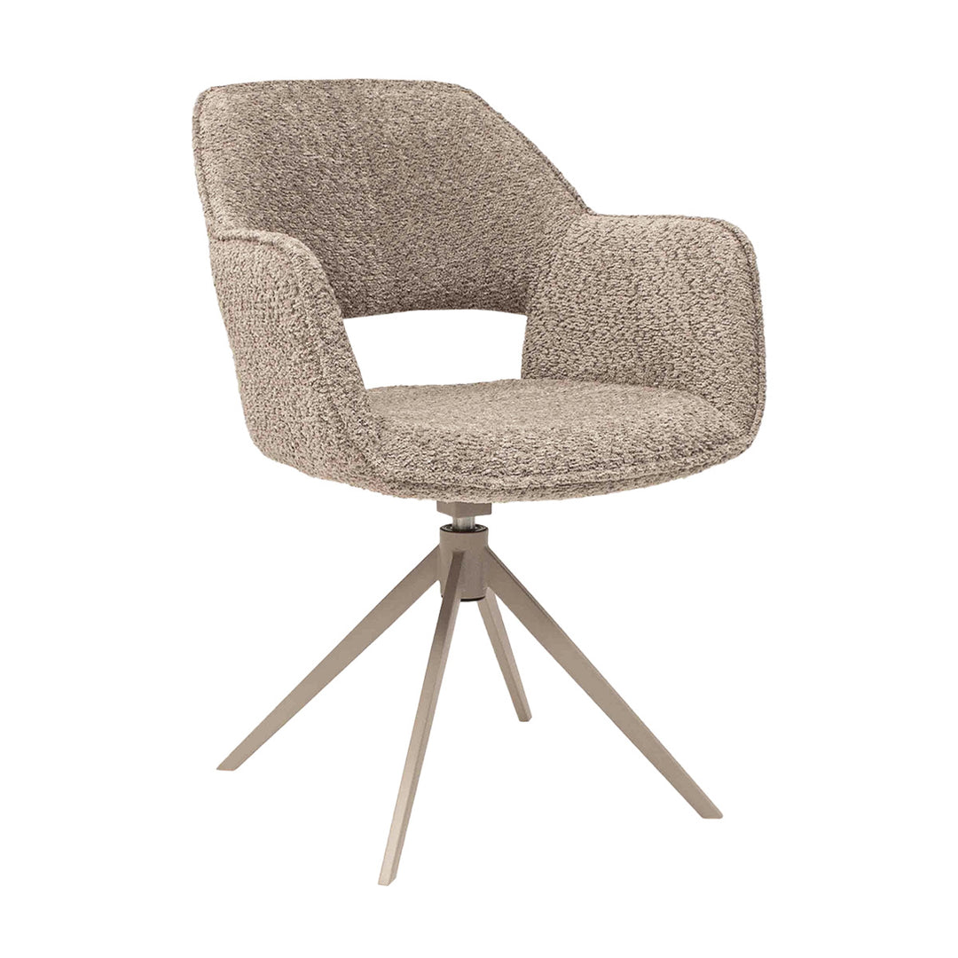 Chaise Pivotante Beige Tissu Bouclé Accoudoirs Fins Ouverture Dossier | NOVA