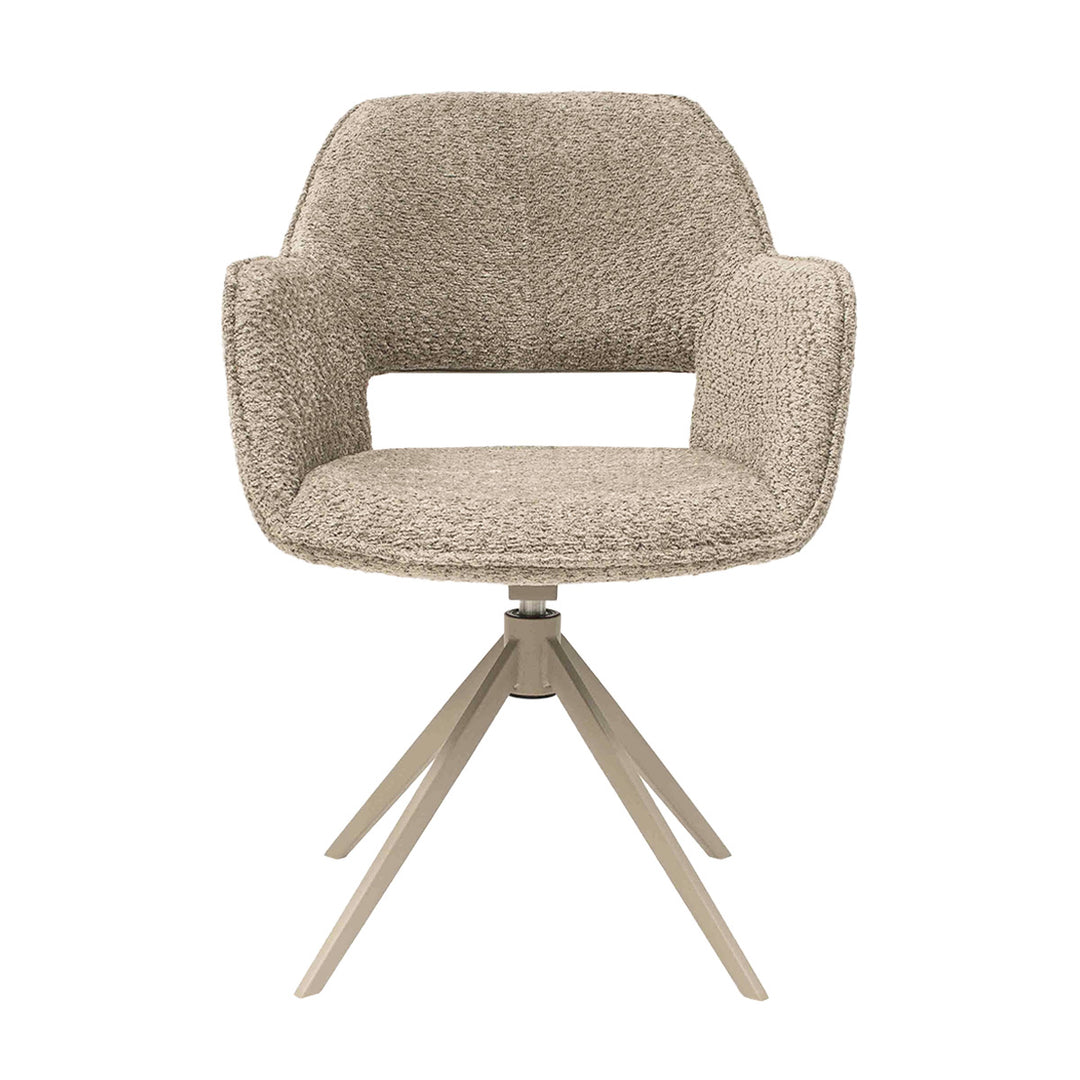 Chaise Pivotante Beige Tissu Bouclé Accoudoirs Fins Ouverture Dossier | NOVA
