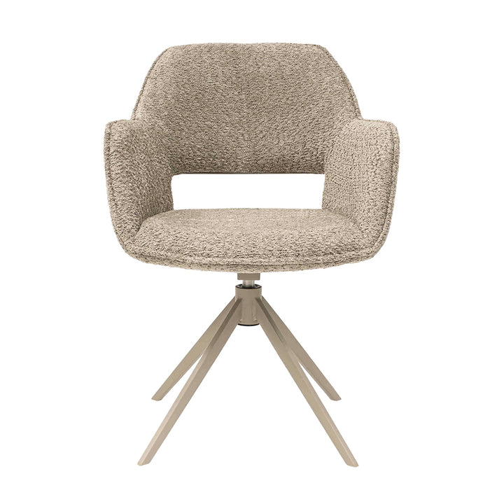 Chaise Pivotante Beige Tissu Bouclé Accoudoirs Fins Ouverture Dossier | NOVA
