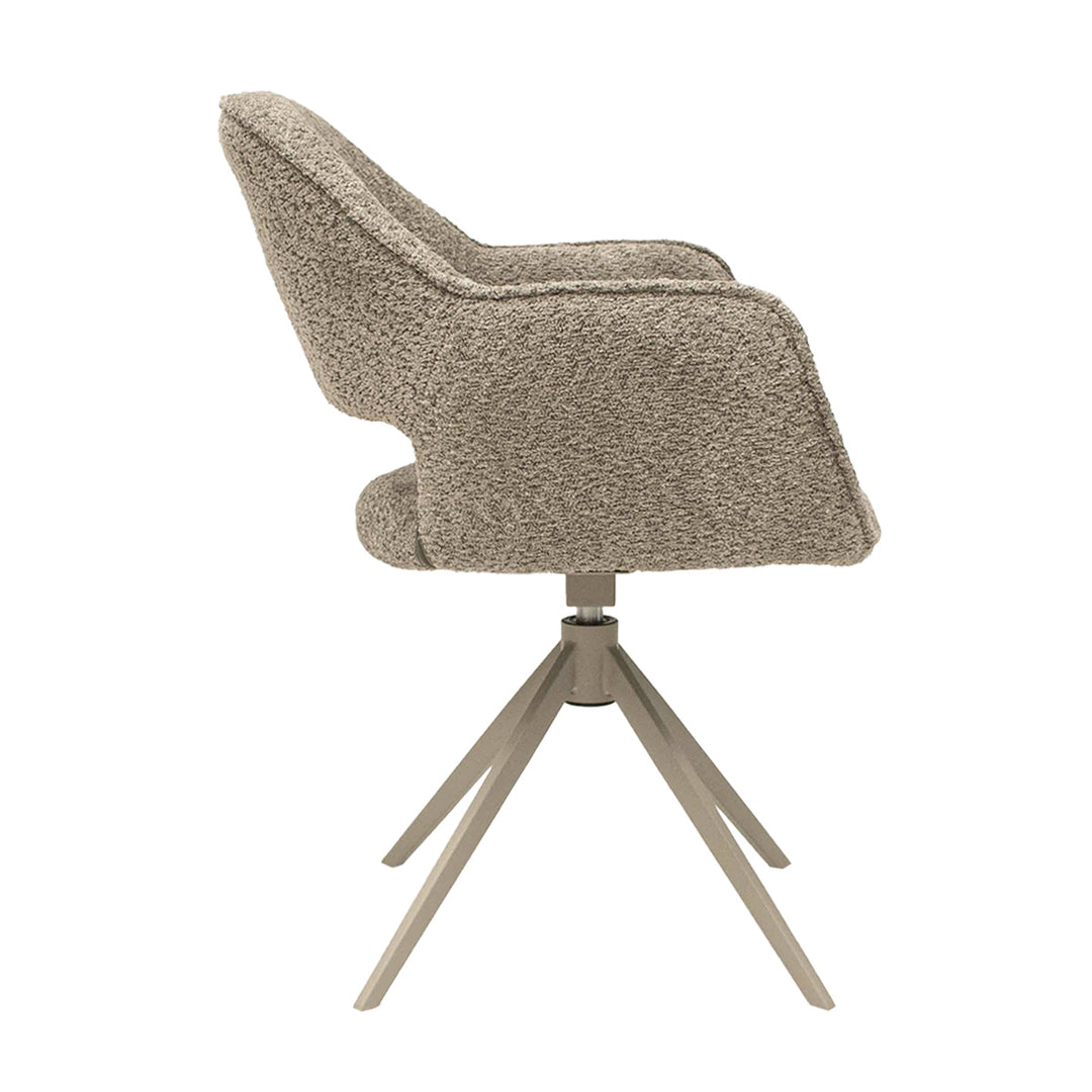 Chaise Pivotante Beige Tissu Bouclé Accoudoirs Fins Ouverture Dossier | NOVA