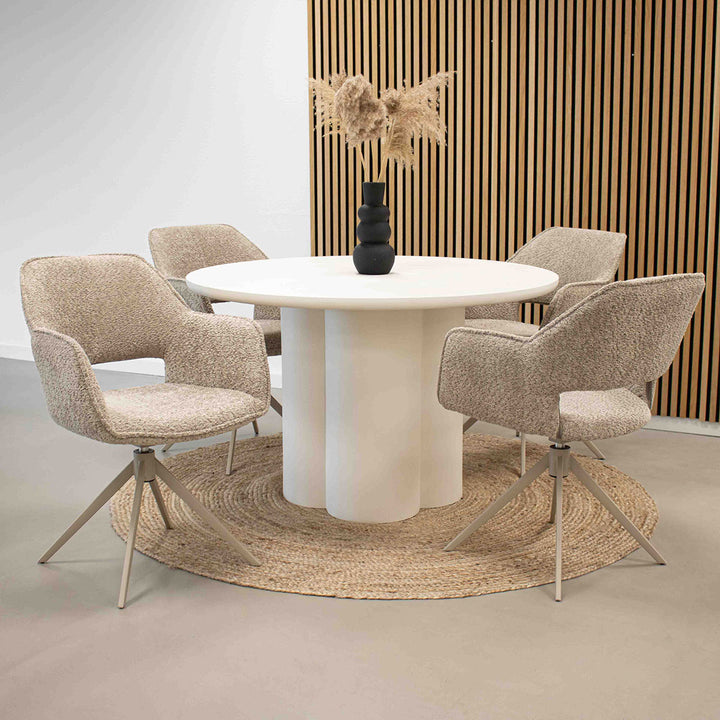 Chaise Pivotante Beige Tissu Bouclé Accoudoirs Fins Ouverture Dossier | NOVA