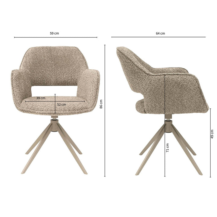 Chaise Pivotante Beige Tissu Bouclé Accoudoirs Fins Ouverture Dossier | NOVA