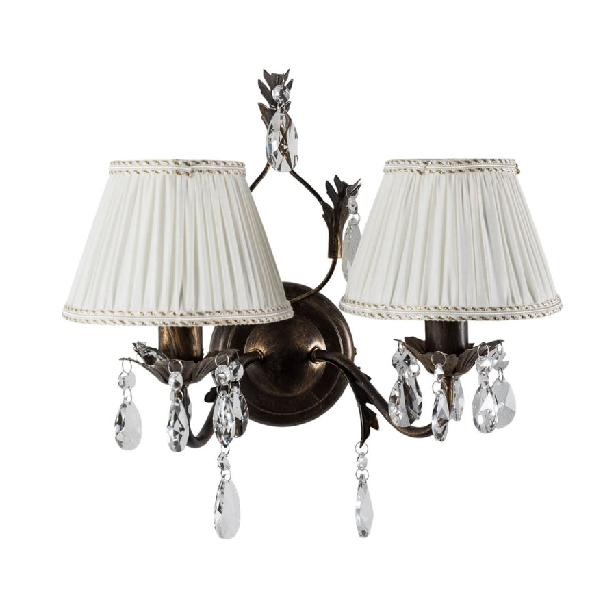 Applique murale Karen en tissu, bronze et blanc, 2 lumières, hauteur 30 cm