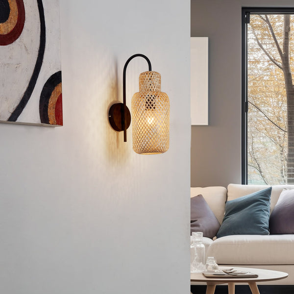 Applique murale Venora en bambou, bois et noir, Ø 15 cm