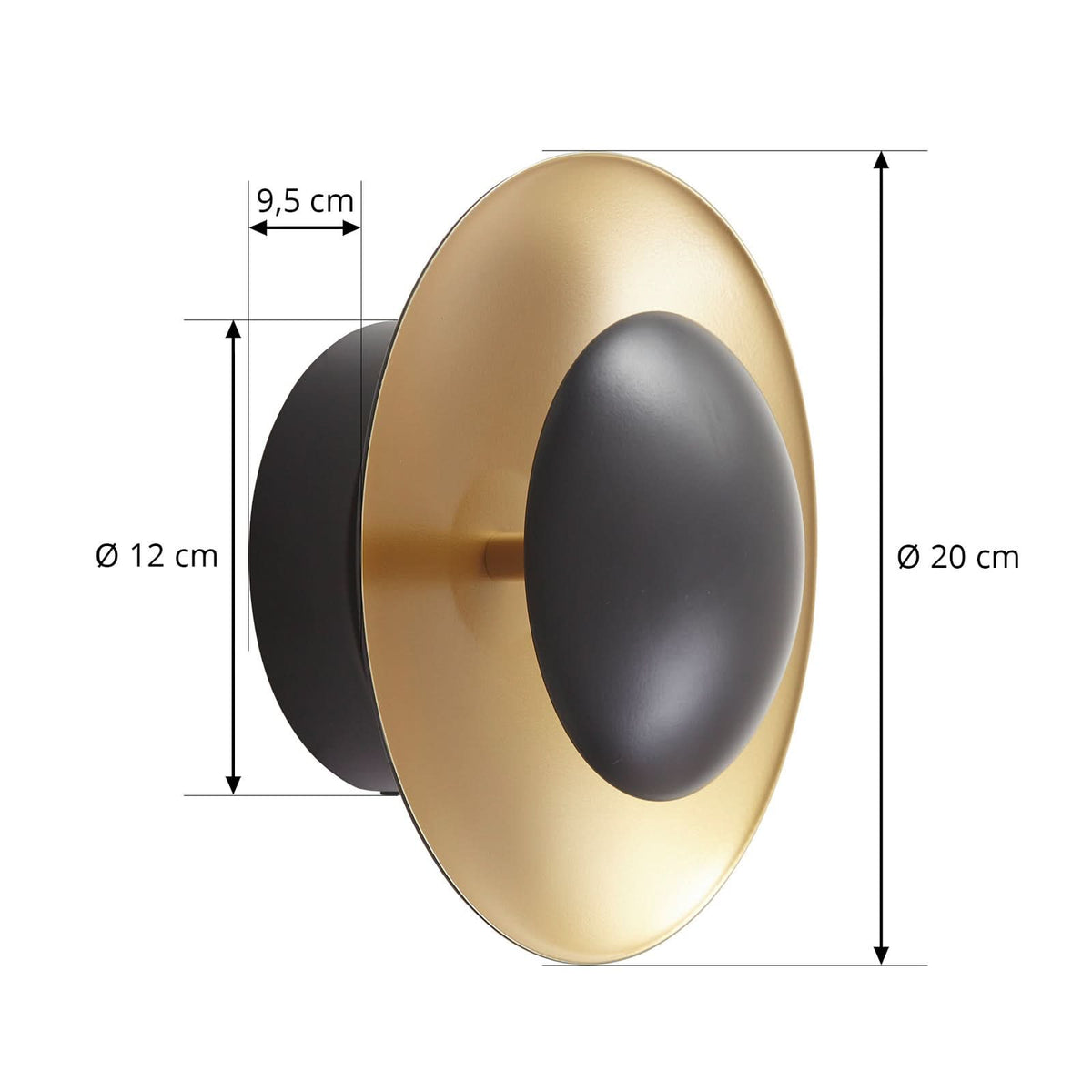 Applique murale LED Tiama en métal, noir et doré, Ø 20 cm
