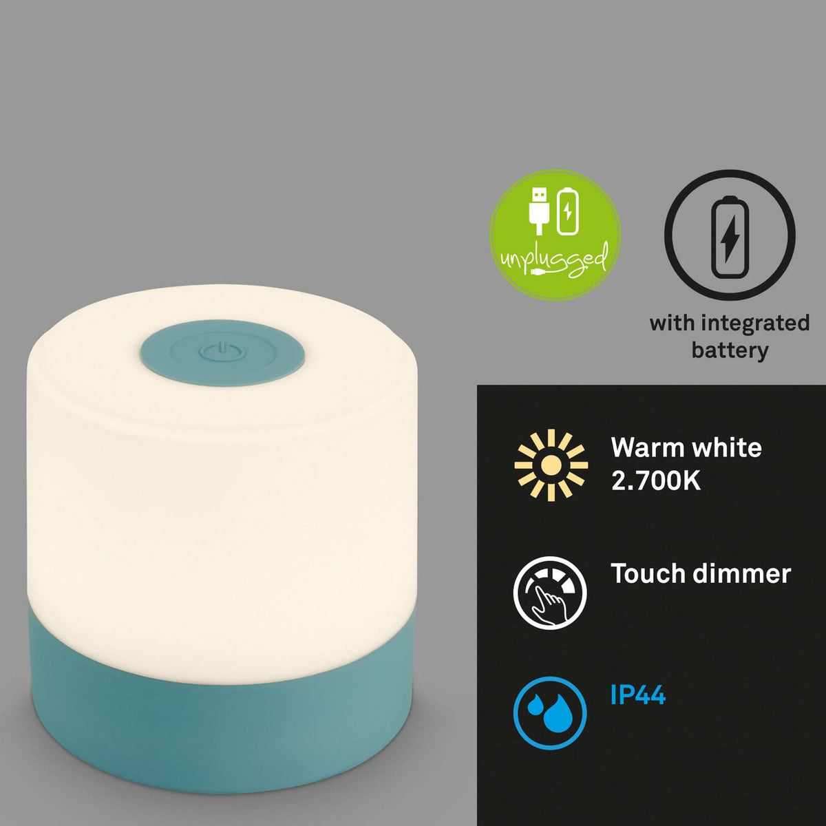 Lampe à poser d'extérieur LED rechargeable Smal, bleu et blanc, Ø 7 cm, IP44