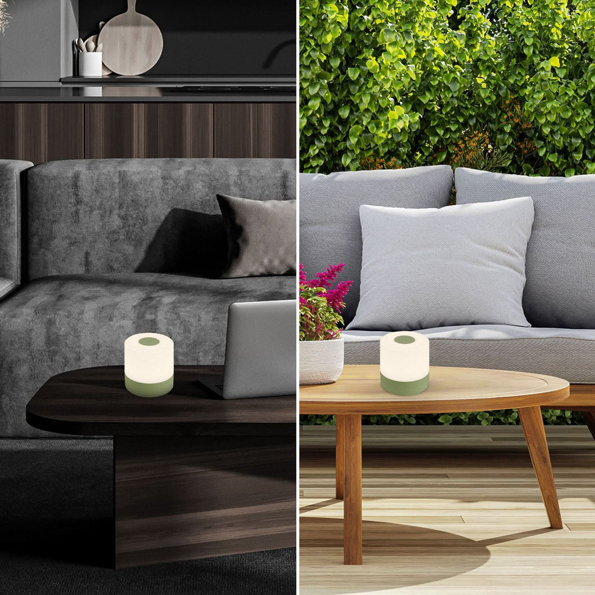 Lampe à poser d'extérieur LED rechargeable Smal, vert et blanc, Ø 7 cm, IP44